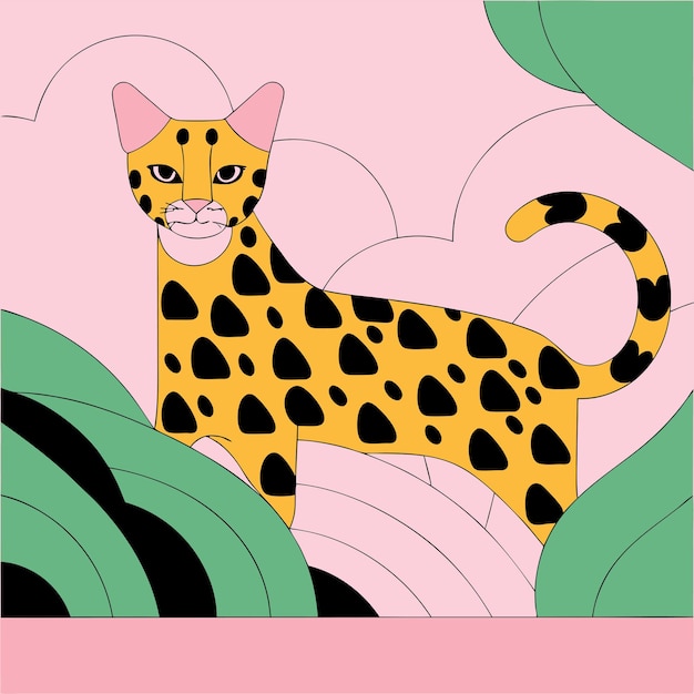 un dessin d'un guépard avec un fond rose