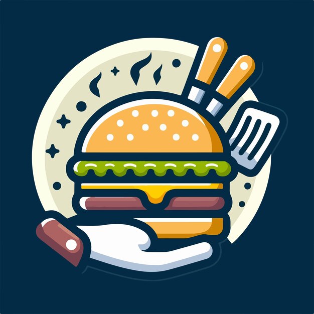 Vecteur un dessin d'un hamburger avec un couteau et une fourchette