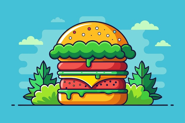 un dessin d'un hamburger avec les mots hamburger dessus