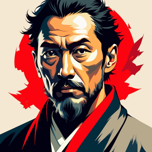 Vecteur un dessin d'un homme avec un fond rouge qui dit homme japonais