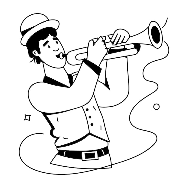 Vecteur un dessin d'un homme jouant d'une trompette avec le mot h dessiné dessus