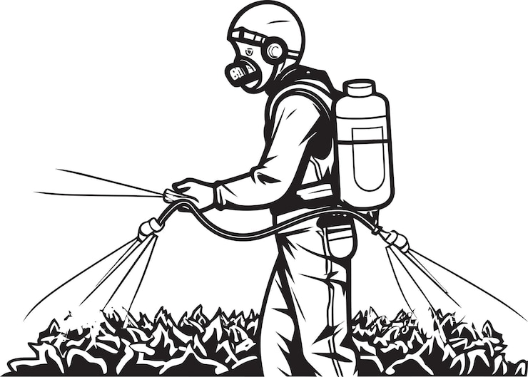 Vecteur un dessin d'un homme portant un masque à gaz avec une grande quantité d'eau dedans