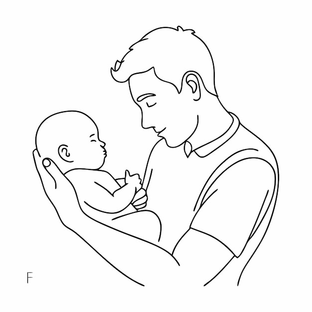 un dessin d'un homme tenant un bébé dans ses bras