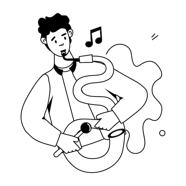 Vecteur un dessin d'un homme tenant un instrument de musique avec les mots le mot dessus