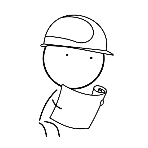 un dessin d'un homme tenant un papier avec un marteau à la main