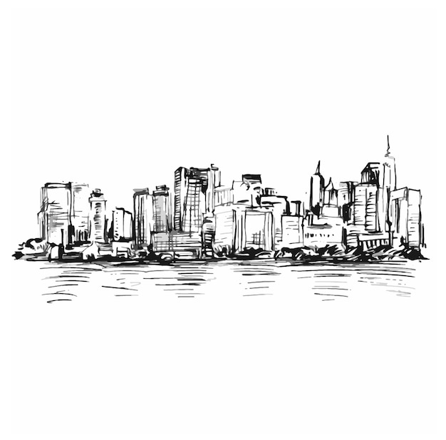 Vecteur dessin de l'horizon des paysages de la ville de new york