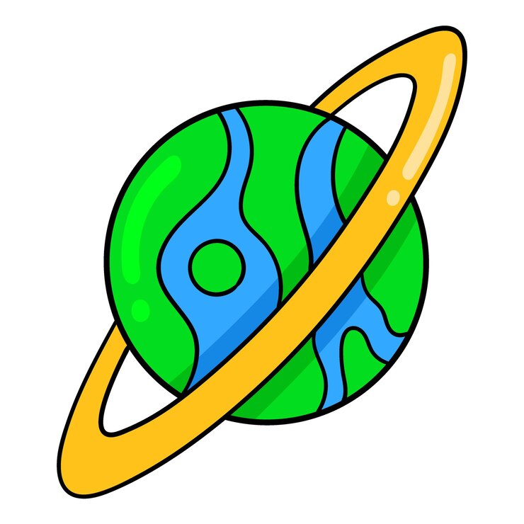 Vecteur dessin d'icône de doodle belle planète annelée saturn