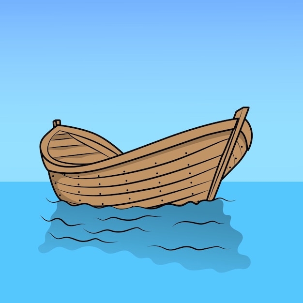 Vecteur dessin d'illustration vectorielle de bateau de pêche en bois flottant