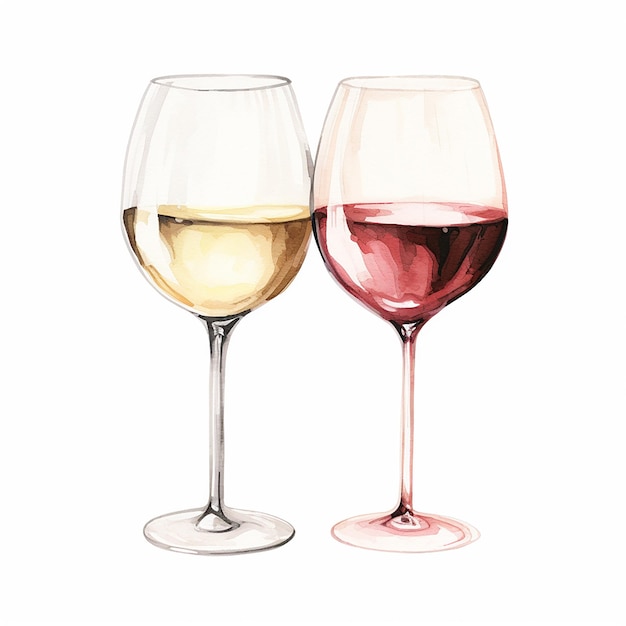 Dessin d'illustration de vin rouge et de verres à l'aquarelle