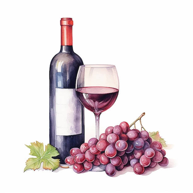 Dessin d'illustration de vin rouge et de verres à l'aquarelle