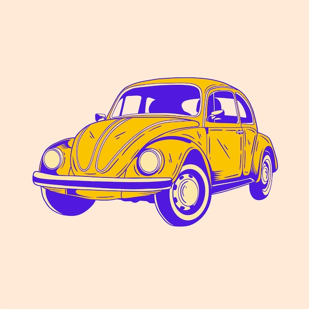 Vecteur dessin d'illustration de voiture classique rétro 37