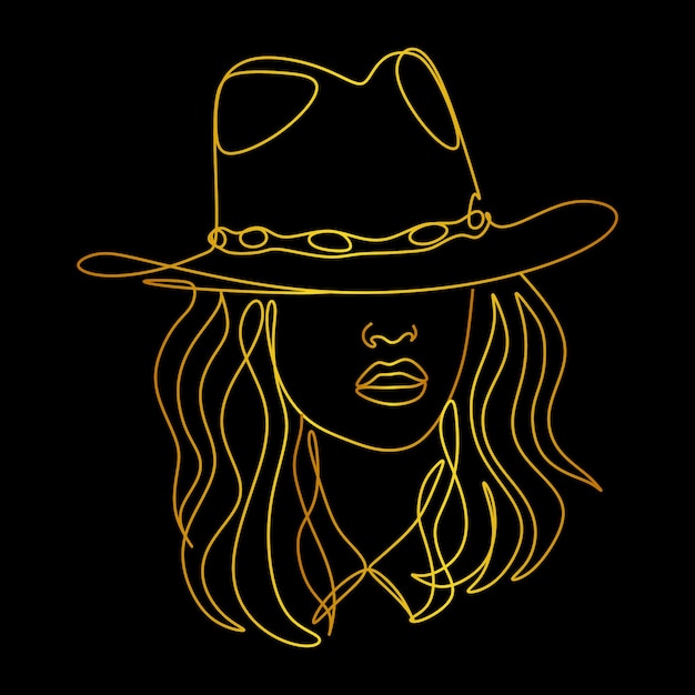 Un dessin jaune d'une femme portant un chapeau de cow-boy.