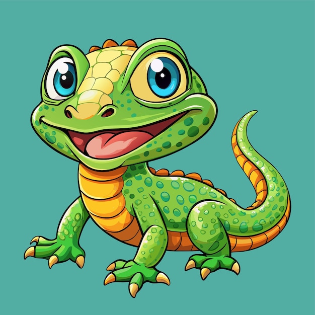 Vecteur un dessin d'un lézard vert avec un grand sourire