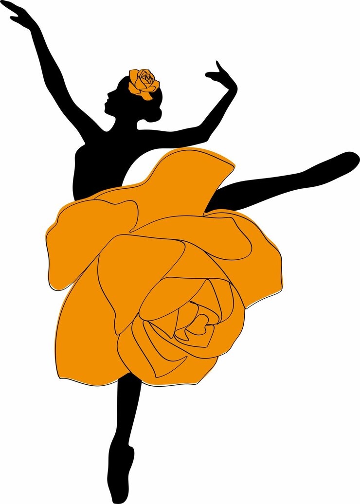 Vecteur dessin en ligne d'une ballerine en robe de tutu rose en fleurs debout sur des chaussures à pointe, figure mince
