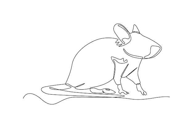 Dessin en ligne continu d'une grosse souris avec une longue queue