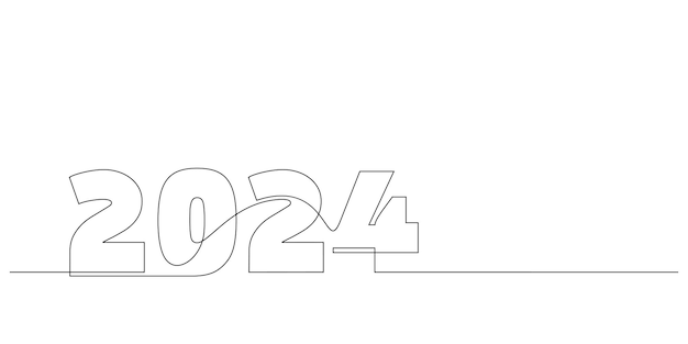 Vecteur dessin de ligne continue 2024 design de numéro de logo minimalisme