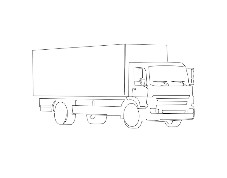 Vecteur dessin en ligne continue d'un camion de fret une ligne de conteneurs un camion un camion art en ligne continue contour modifiable