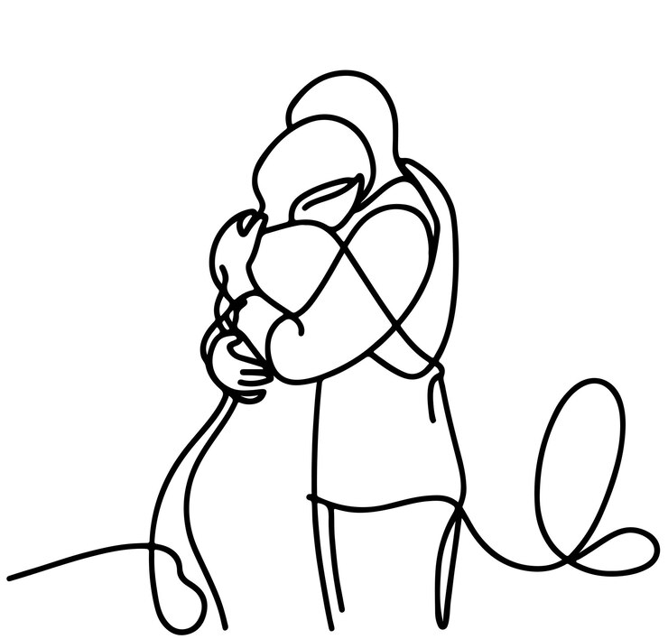 Vecteur dessin en ligne continue d'un couple romantique qui s'étreint art en ligne unique d'un jeune couple heureux