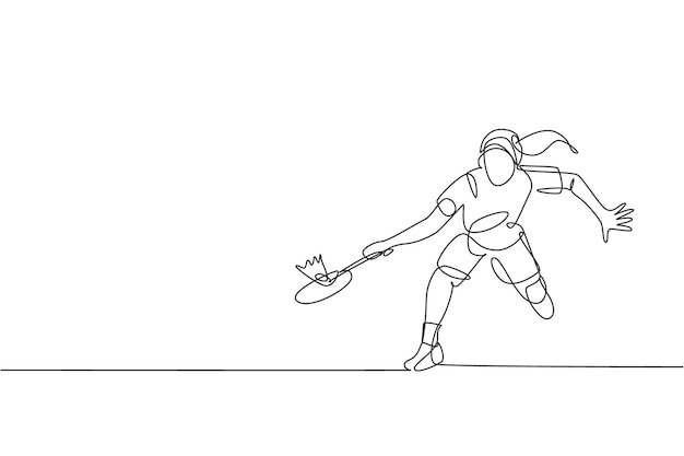 Vecteur un dessin de ligne continue de la défense du joueur de badminton pour tenir l'adversaire frappé tournoi sportif