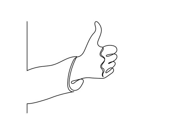 dessin de ligne continue du pouce vers le haut un doigt main montrant comme et un grand signe satisfaction coutume