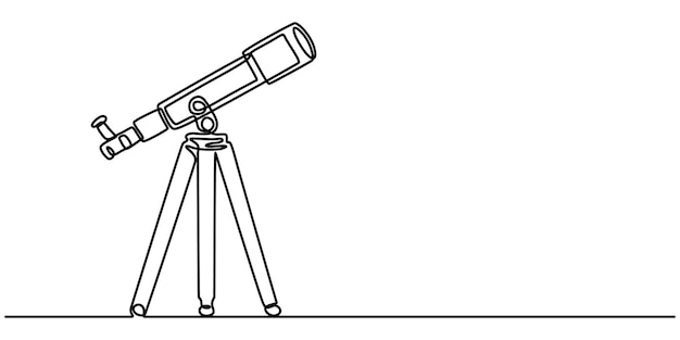 Dessin en ligne continue du télescope Illustration en ligne du téléscope Espace mondial
