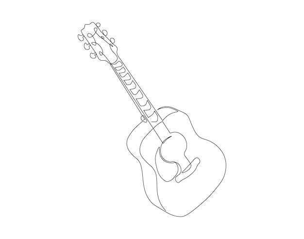 Vecteur dessin en ligne continue d'une guitare acoustique classique une ligne d'une guitarre acoutique des instruments de musique à cordes modernes concept d'art en ligne continue contour modifiable