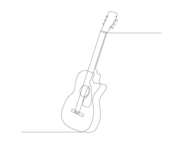 Vecteur dessin en ligne continue d'une guitare acoustique classique une ligne d'une guitarre acoutique des instruments de musique à cordes modernes concept d'art en ligne continue contour modifiable