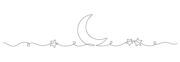 Vecteur un dessin en ligne continue de la lune avec des étoiles bannière de ramadan kareem dans un style linéaire simple symbole de sommeil avec le croissant en trait modifiable illustration vectorielle de doodle