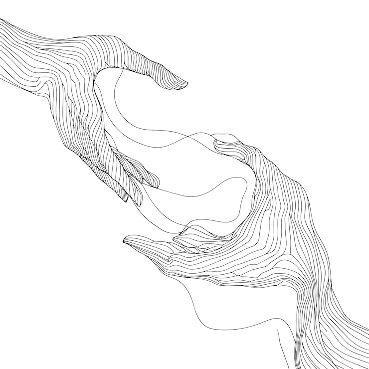 Vecteur dessin de ligne continue minimaliste de mains tenant une illustration élégante de croquis de main