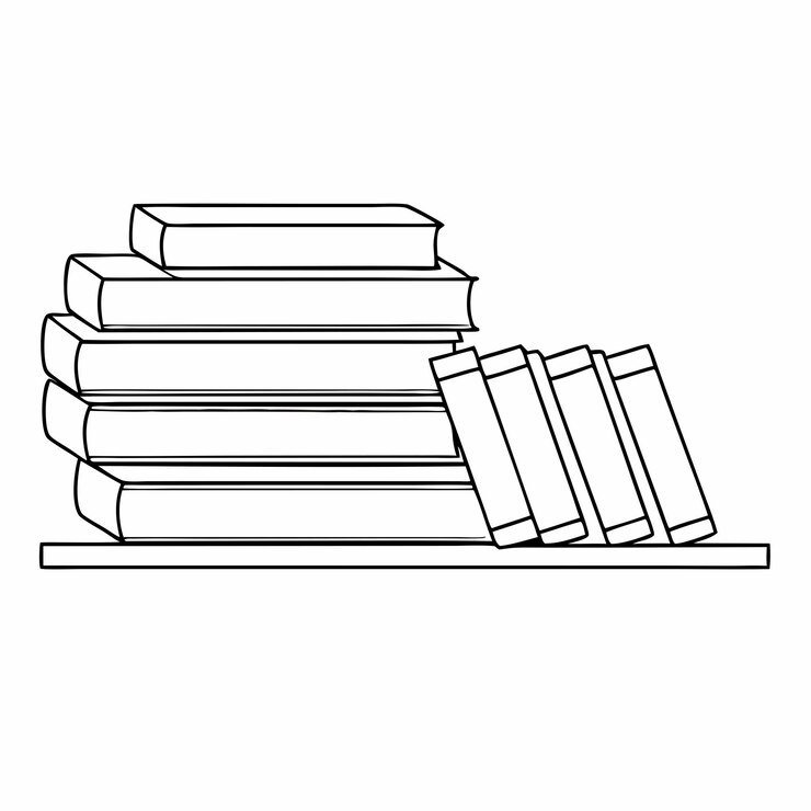 Vecteur dessin en ligne continue d'une pile de livres sur une étagère illustration artistique 12