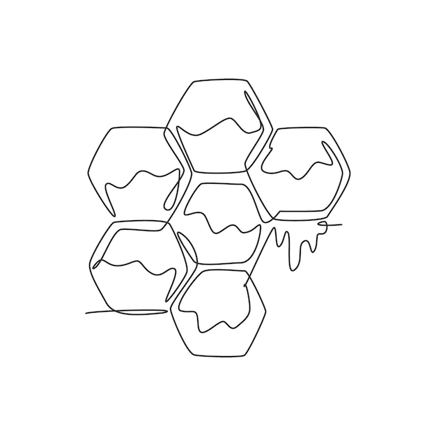 Un dessin en ligne continue d'une ruche d'abeilles stylisée avec un goutte-à-goutte de miel sucré du nid d'abeille