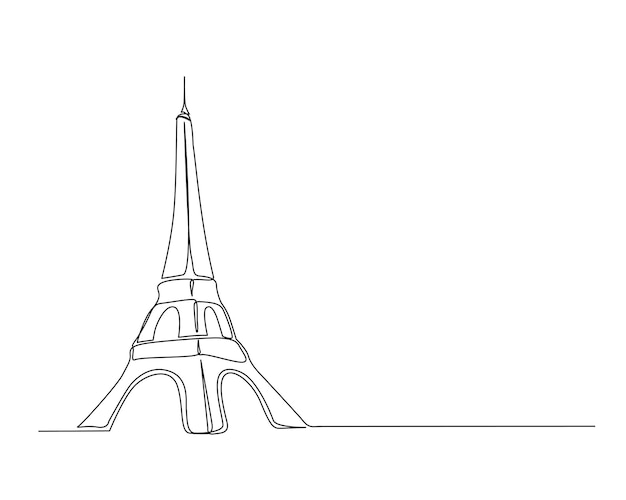 Dessin en ligne continue de la tour Eiffel, point de repère de Paris