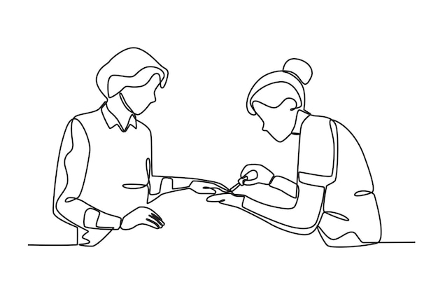 Dessin en ligne continue unique des travailleurs des travailleurs d'agence qui desservent les clients Sin dynamique