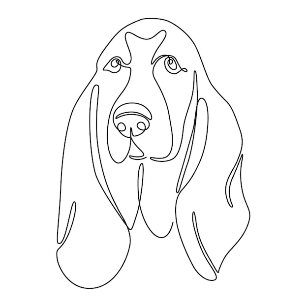 Vecteur un dessin en ligne continue vecteur basset hound portrait de chien de style minimal en ligne unique