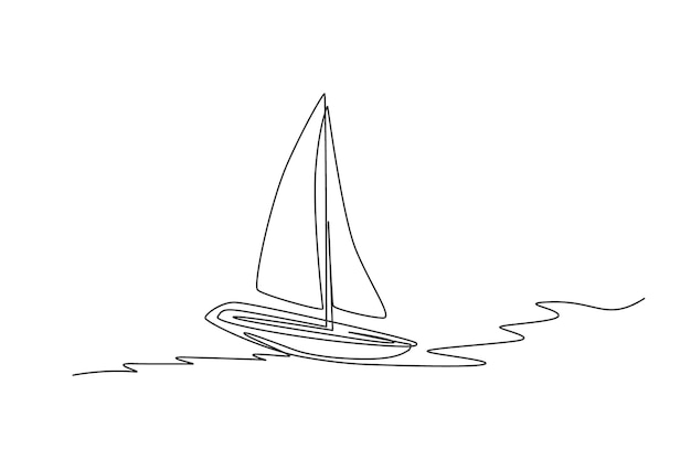 Vecteur un dessin en ligne continue d'un voilier naviguant sur la mer vector de véhicule de transport aquatique