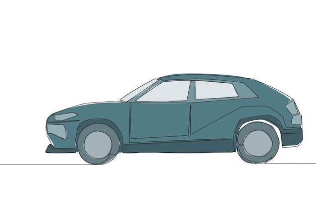 Vecteur le dessin en ligne continue d'une voiture suv résistante concept de transport de véhicules urbains un dessin unique