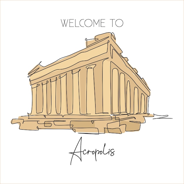 Vecteur un dessin en ligne du temple de l'acropole, monument de la ruine célèbre d'athènes, vecteur de conception grecque