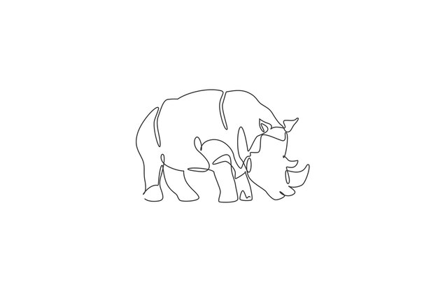 Vecteur un dessin en ligne du vecteur du rhinocéros africain conservation des espèces protégées du parc national
