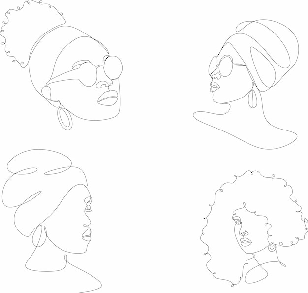 Dessin De La Ligne Du Visage D'une Femme Africaine Cheveux Bouclés Linéaires Minimalistes