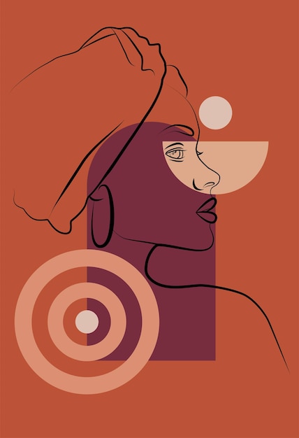 Vecteur dessin de la ligne du visage d'une femme africaine