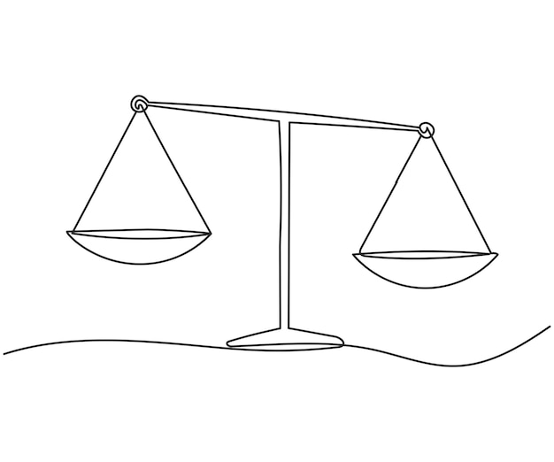Dessin d'une ligne d'équilibre continue sur le symbole de l'échelle du concept d'égalité et d'équilibre