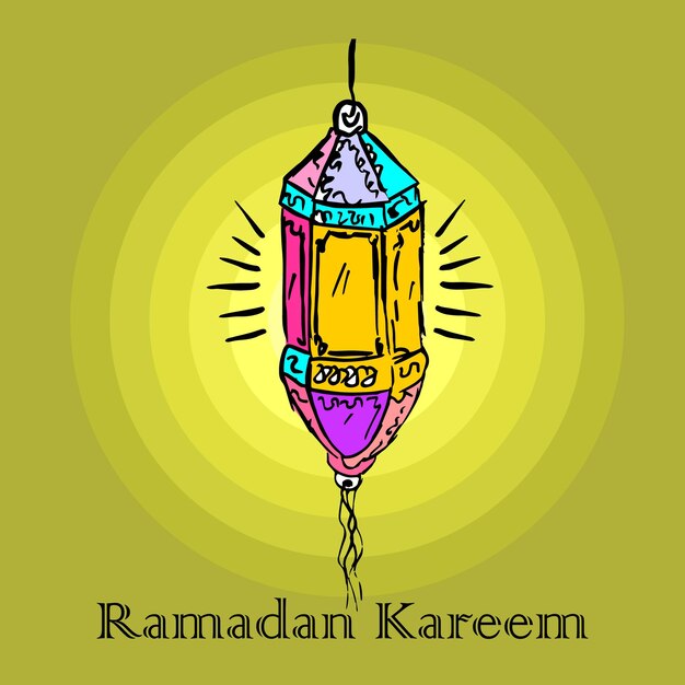 Vecteur le dessin en ligne de la lanterne ramadan kareem