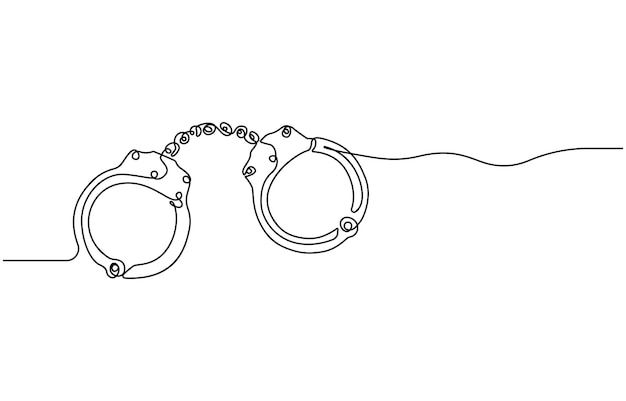 Un dessin en ligne de menottes d'objets vectoriels isolés Une ligne de menotes continues