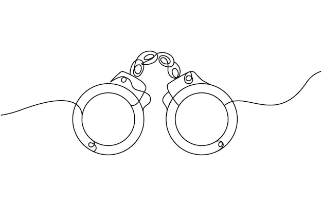 Un dessin en ligne de menottes d'objets vectoriels isolés Une ligne de menotes continues