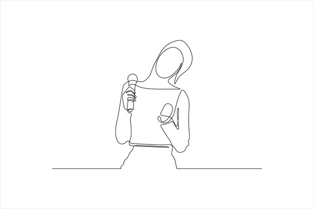 Un dessin de ligne minimaliste d'une personne tenant des microphones suggérant une performance ou un discours
