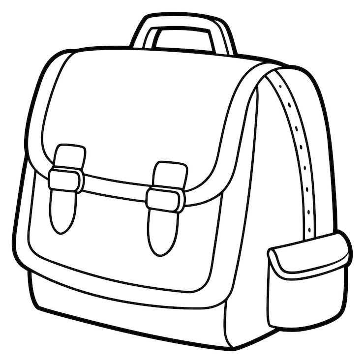 Vecteur dessin de ligne noir et blanc sur le sac scolaire