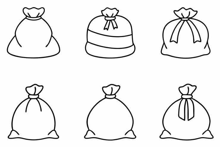 Vecteur un dessin en ligne de sacs avec un arc dessus
