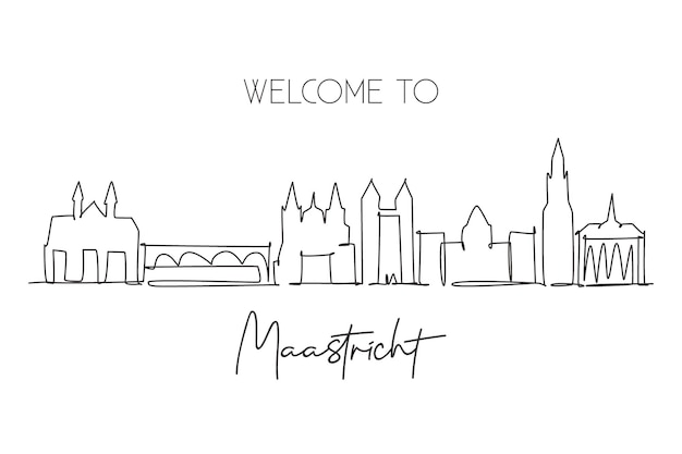 Vecteur un dessin en ligne unique de l'horizon de la ville de maastricht pays-bas vecteur de conception du paysage historique