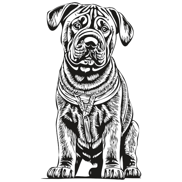 Vecteur dessin de logo dessiné à la main du chien shar pei chinois dessin de ligne noire et blanche dessin d'esquisse d'illustration d'animaux de compagnie