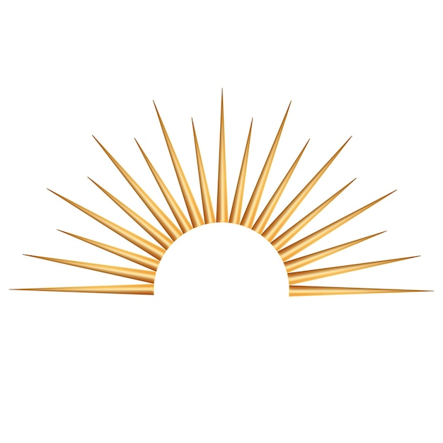 Dessin à la main 3D doré brillant éclat de soleil éclat d'étoile rayons de lumière symbole bohémien éclat de rayons de soleil talisman magique logo boho de style antique illustration vectorielle isolée sur fond blanc